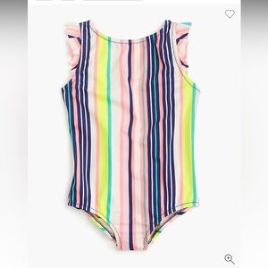 Crewcuts ruffle one piece in pink stripe